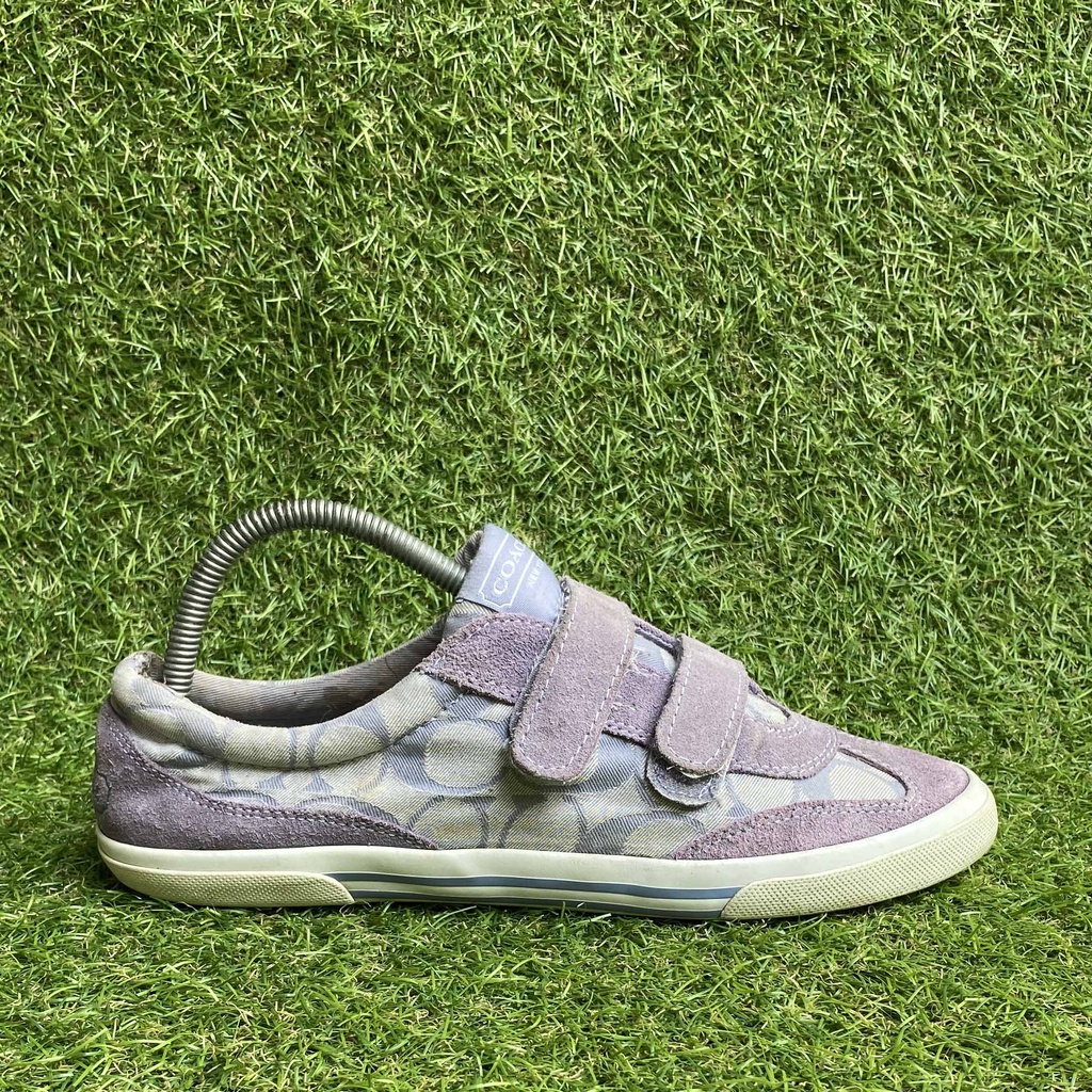 Sepatu Coach Double 2 Velcro Strap Closure Logo Signature Canvas Fabric Second