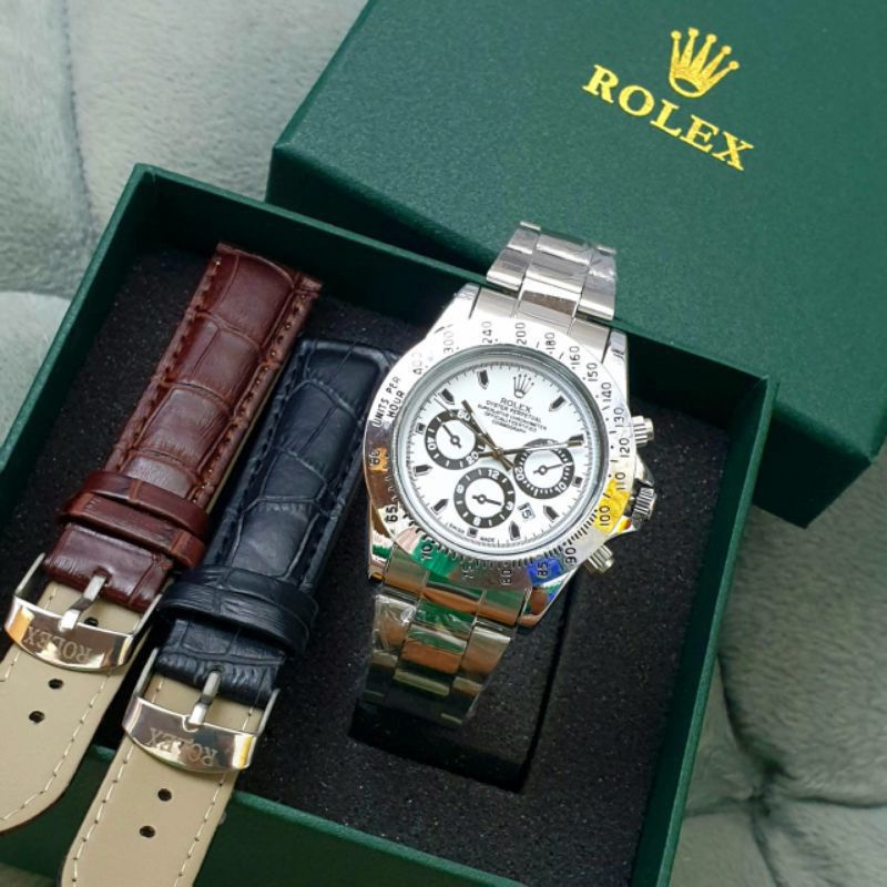 Grosiran Jam Tangan Pria ROLEX Chrono Variasi Tali Rantai Free Box+Tali+Batrai - Bisa Cod