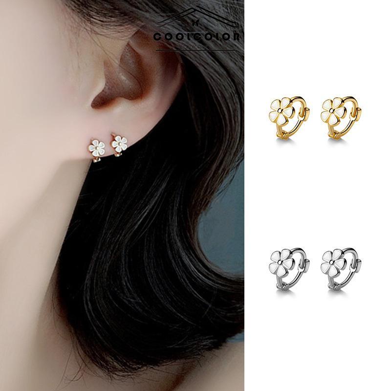 COD 1 Sepasang S925 Silver Retro Daisy Earrings Anting Hoop Sederhana Desain Niche Gesper Telinga- cl