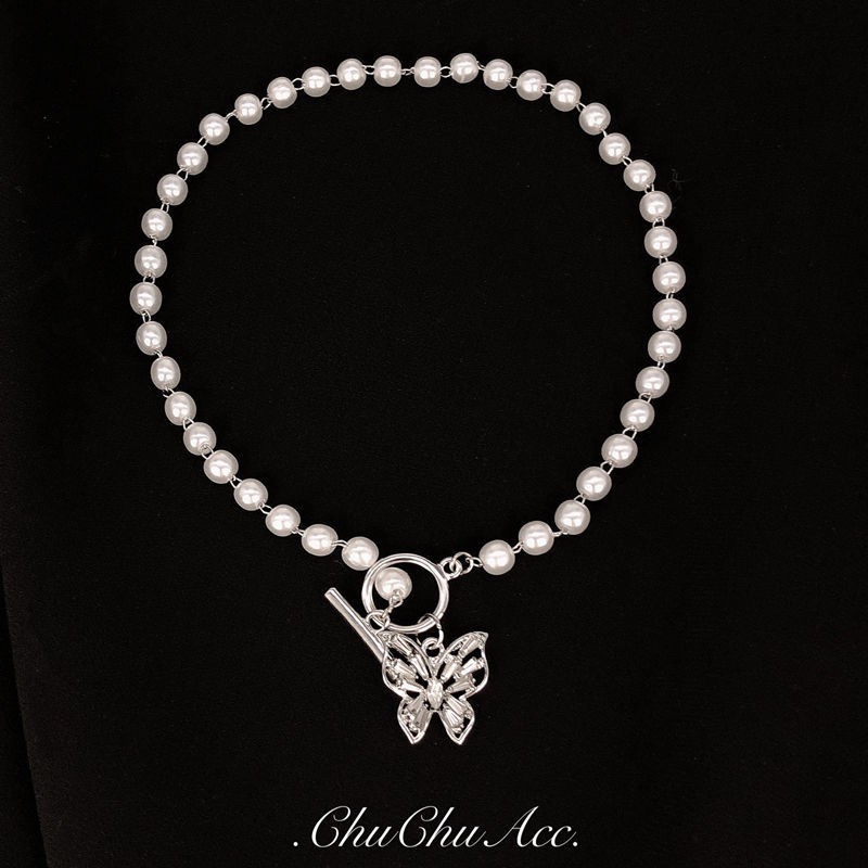 Pearl Necklace Butterfly Necklace Light Luxury Niche Design Sense New Trendy Clavicle Chain