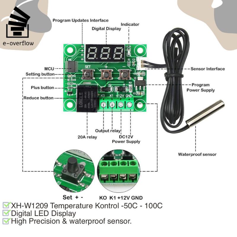 Termostat digital pengatur suhu/temperatur otomatis model w1209