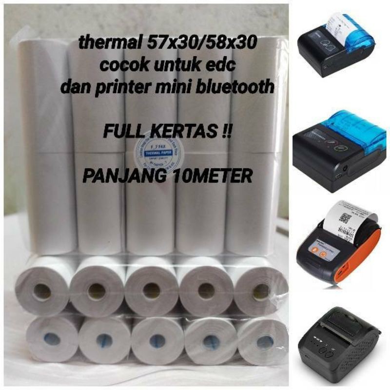 

Kertas Struk thermal Paper rol 57x30 58x30 Termal EDC Thermal Printer Mini Bluetooth