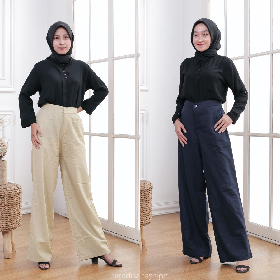 Celana Kulot Highwaist Bahan Premium Linen Wide Leg Cullotes - Linen Cullote Pants