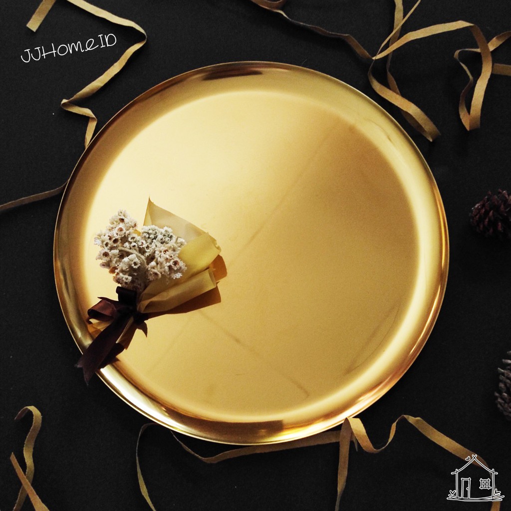 Organizer Tray - Round Gold Tray / Piring Gold / Tray Aksesoris / Nordic Tray Gold