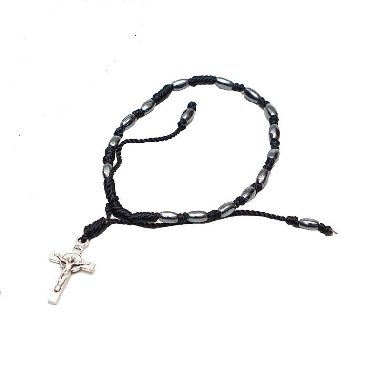 Gelang Rosario Tali Blustin Oval 6mm-Gelang Rosario Tali Hitam-Gelang Salib-Souvenir Murah