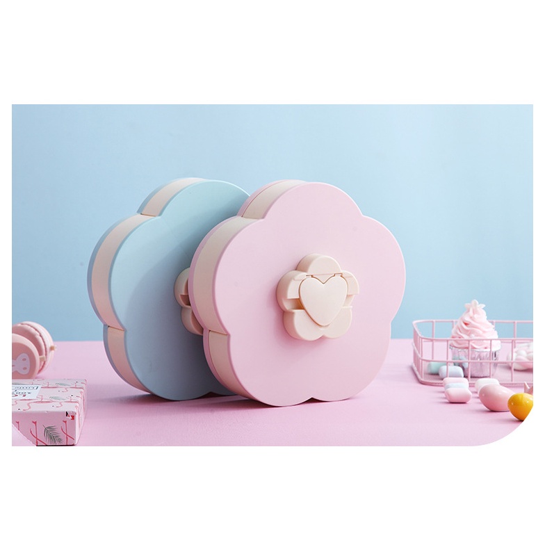 Toples Bunga Mekar,rotating Putar Kue/Candy/Snack/buah Tingkat 2 Susun + Tempat Dudukan Storage Box