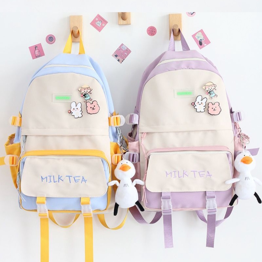 Tas Ransel Wanita  Terbaru 2022 Wanita Lucu Bordir Ransel Harajuku Panelles Sekolah Ransel Wanita Korea Ins Mahasiswa Tas Sekolah untuk Anak Perempuan Sederhana {BISA BAYAR DI TEMPAT]COD