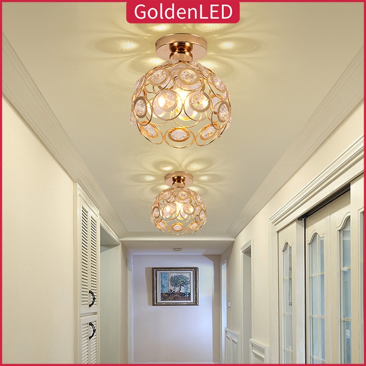 Golden LED Lampu kristal Plafon Simple Minimalis Lampu Gantung Kristal Bulat ceiling lampu