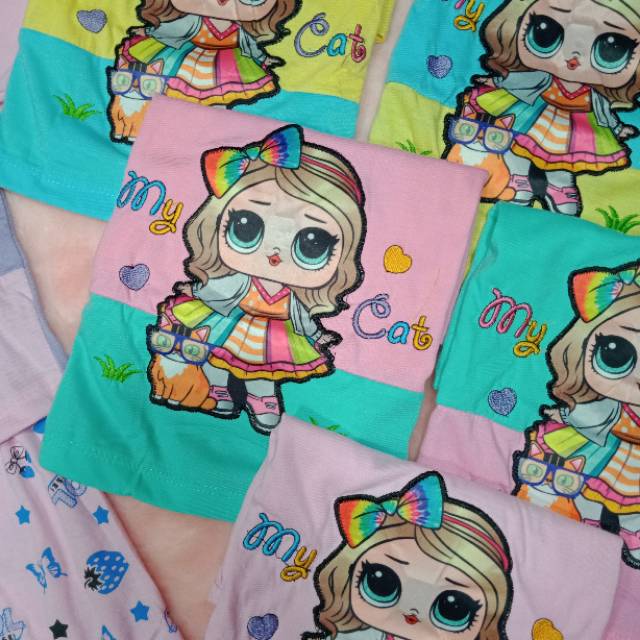 Ss#212 Setelan Anak Perempuan size 3-4tahun / Piyama Anak Cewek / Baju Lol / Baju nyala