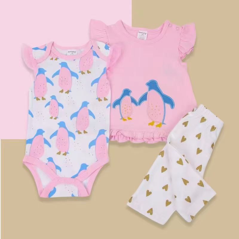 BABY K2 - Bodyset Baby 3 Pcs Motif Pinguin Pink