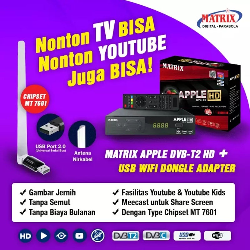 Set Top Box Receiver Matrix Apple DVB T2 Merah STB Youtube