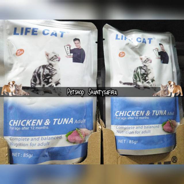 MAKANAN KUCING LIFE CAT KITTEN &amp; LIFE CAT ADULT POUCH 85 GR LIFECAT setara whiskas