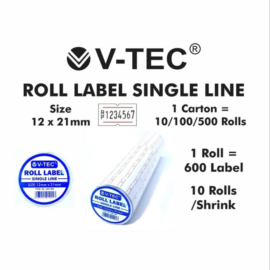 

1Slop Kertas Label Harga Putih 1 Baris Vtec - Sticker Refill Price Labeller 12x21 mm