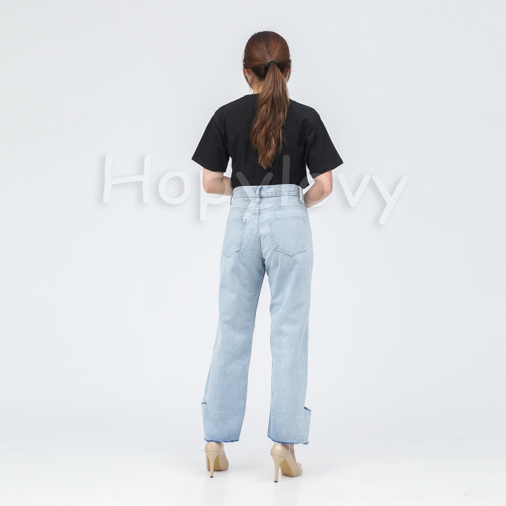 HOPYLOVY Celana Loose Jeans Ripped Boyfriend Jeans Sobek Destroy Wanita Highwaist Adine