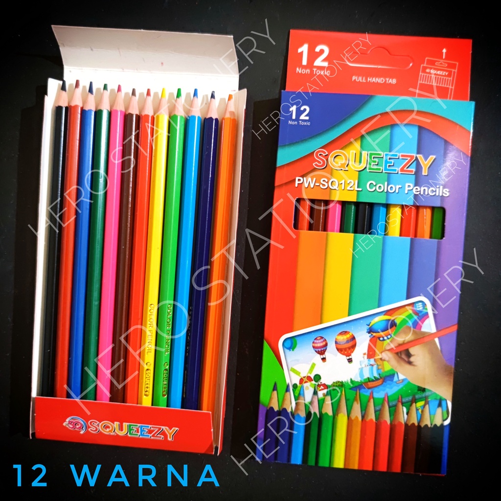 

Squeezy pensil warna color pencil panjang 12 warna