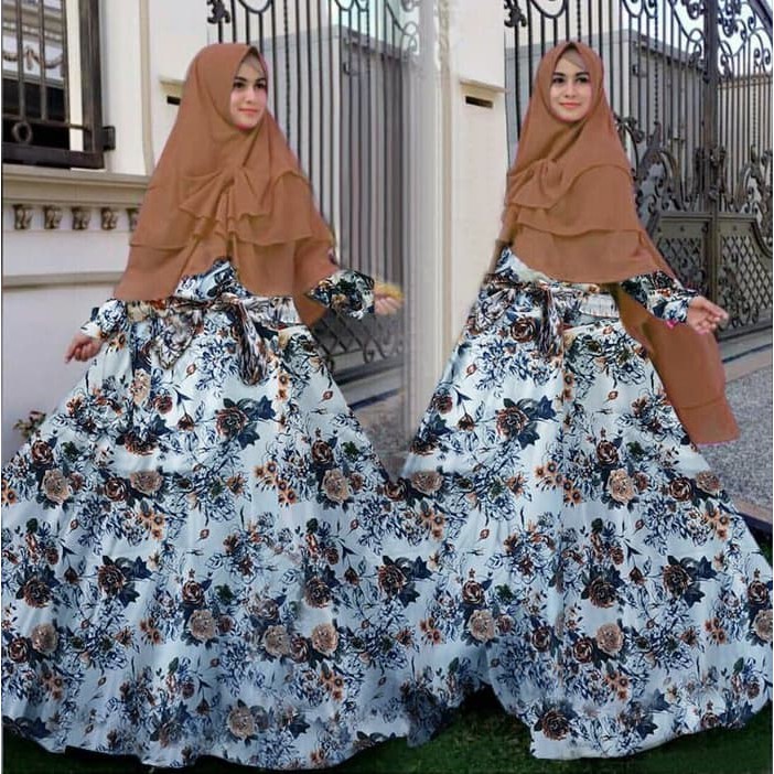 (Promo) Set Syari Putih Polos MAXMARA [PREMIUM SYARI BLOSSOM BIRU SL] maxi wanita muslim maxmara bir