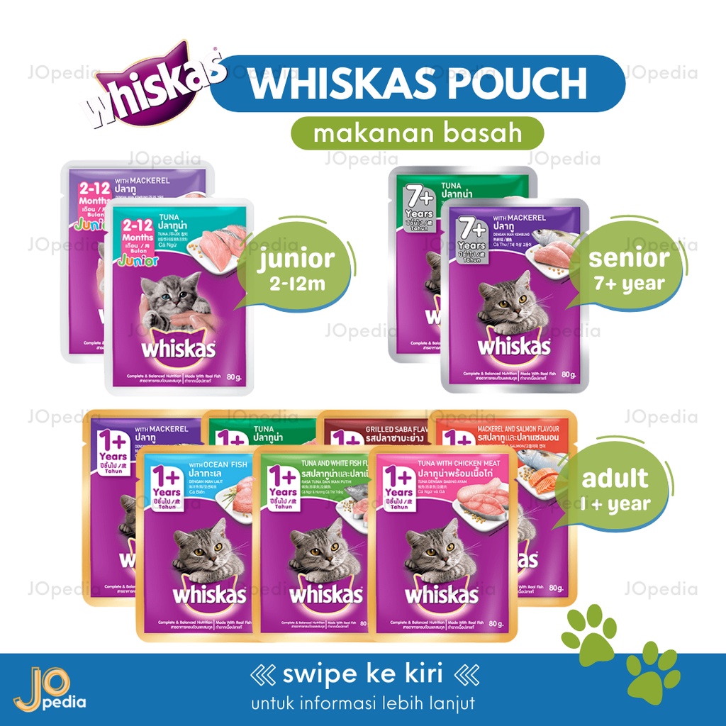 WHISKAS POUCH Makanan Basah Kucing Cat Wet Food Junior Adult Senior Kitten 80gr 80 gram