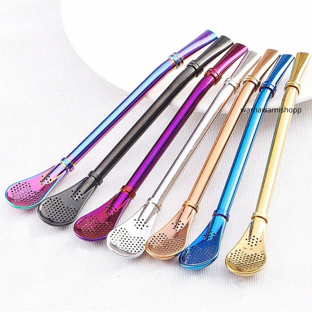 Sedotan sendok stainless warna / sendok sedotan unik / sendok teh stainless / sendok kopi stainless-1