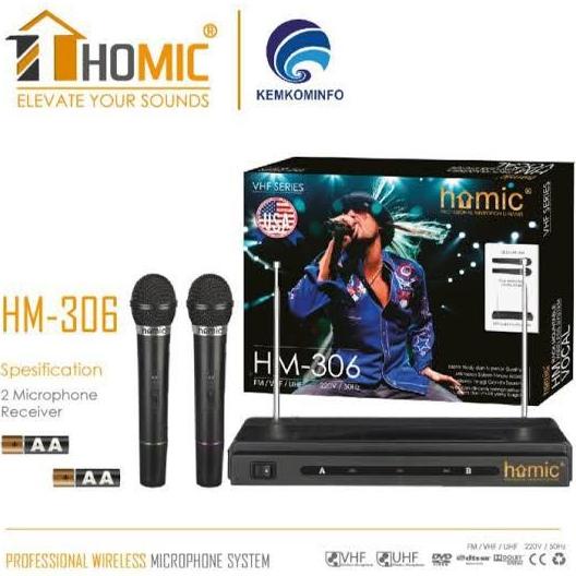 Mic Microphone Homic Double Wireless Hm-306 Hm306 Vhf Series