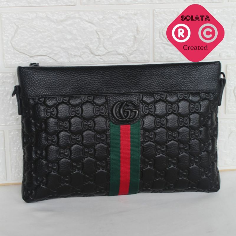 Handbag pria wanita gucci - Clutch kulit asli premium BLACK free Box