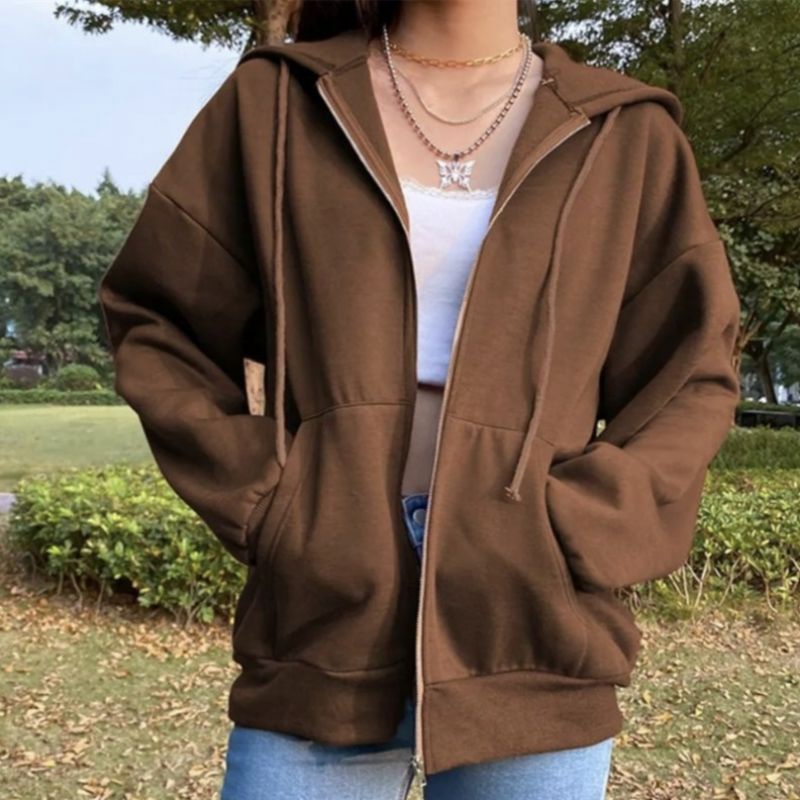 Jaket Hoodie Polos Resleting Mocca Zipper Wanita &amp; Pria Distro Oversize Carla