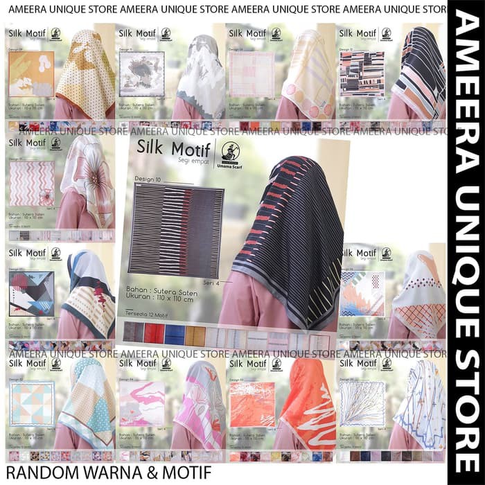 HOT SALE - UMAMA SILK MOTIF SUTERA SATIN SEGI EMPAT PRINT JILBAB SEGIEMPAT SQUARE - RANDOM MUSLIMAH