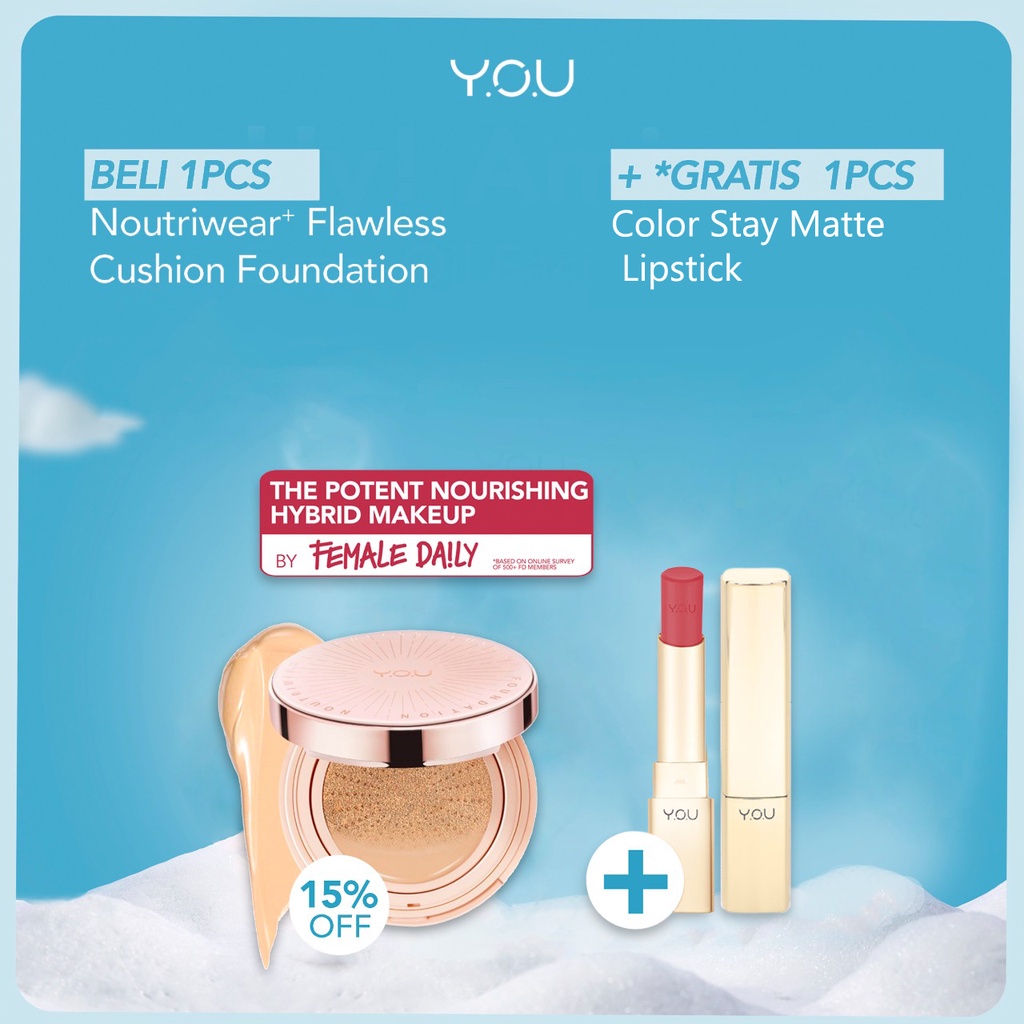 YOU Noutriwear Flawless Cushion Foundation free Lipstick SPF 40 PA+++ Y.O.U