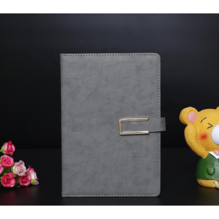 

[RESTOCK] Buku Catatan Kerja A5 Cover Kulit Notebook Planner Book Clip Magnet - Gray