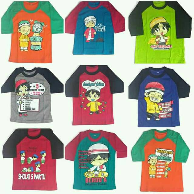 Baju Kaos  Raglan Anak  laki  laki  karakter Muslim umur  1 