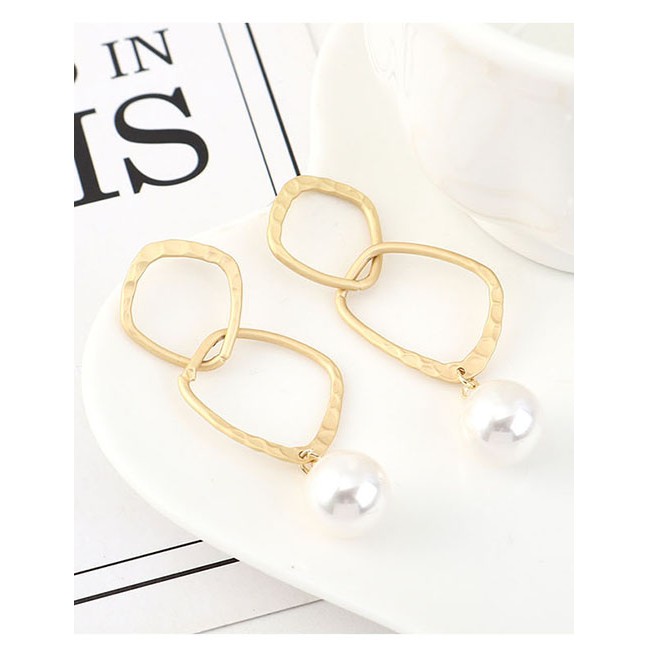 LRC Anting Tusuk Fashion 14k Gold Hollow Pearl Geometry Earrings Y63110