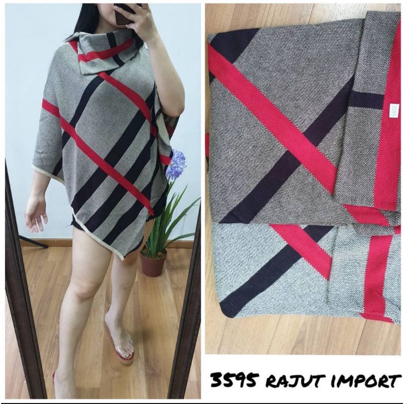 Atasan Poncho Rajut Motif Bulberry Pakaian Wanita Import