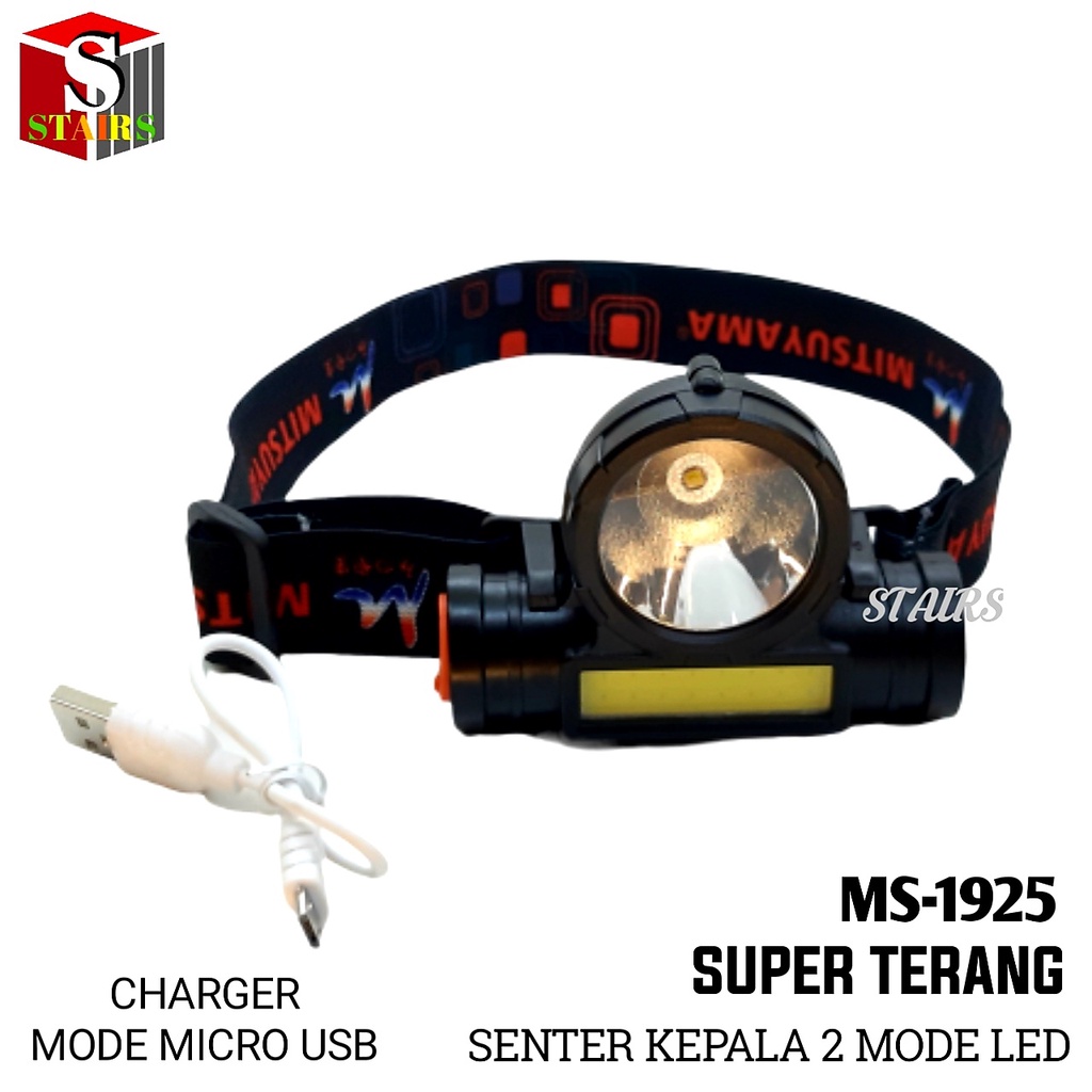 SENTER KEPALA LED 2 IN 1 SUPER TERANG WATERPROOF CHARGER MODEL MICRO USB MS-1925