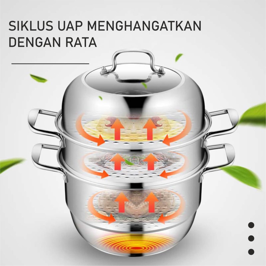 S3A_STORE PANCI KUKUS 3 SUSUN STEAMER STAINLESS STEEL TINGKAT DANDANG SERBAGUNA KUKUSAN DIMSUM 28 CM