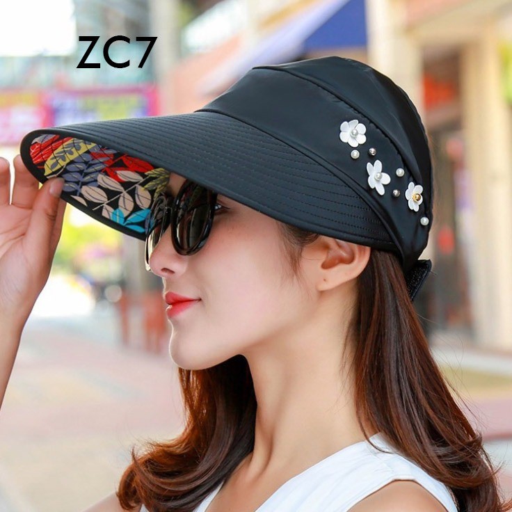 Topi Visor Pantai ZC / Outdoor Pelindung Anti UV Summer Matahari Lipat Lebar Besar Wanita Pria Impor