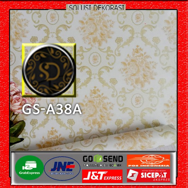 wallpaper stiker dinding anti air 45 cm x 10 m | solusi dekorasi | motif kembang gold