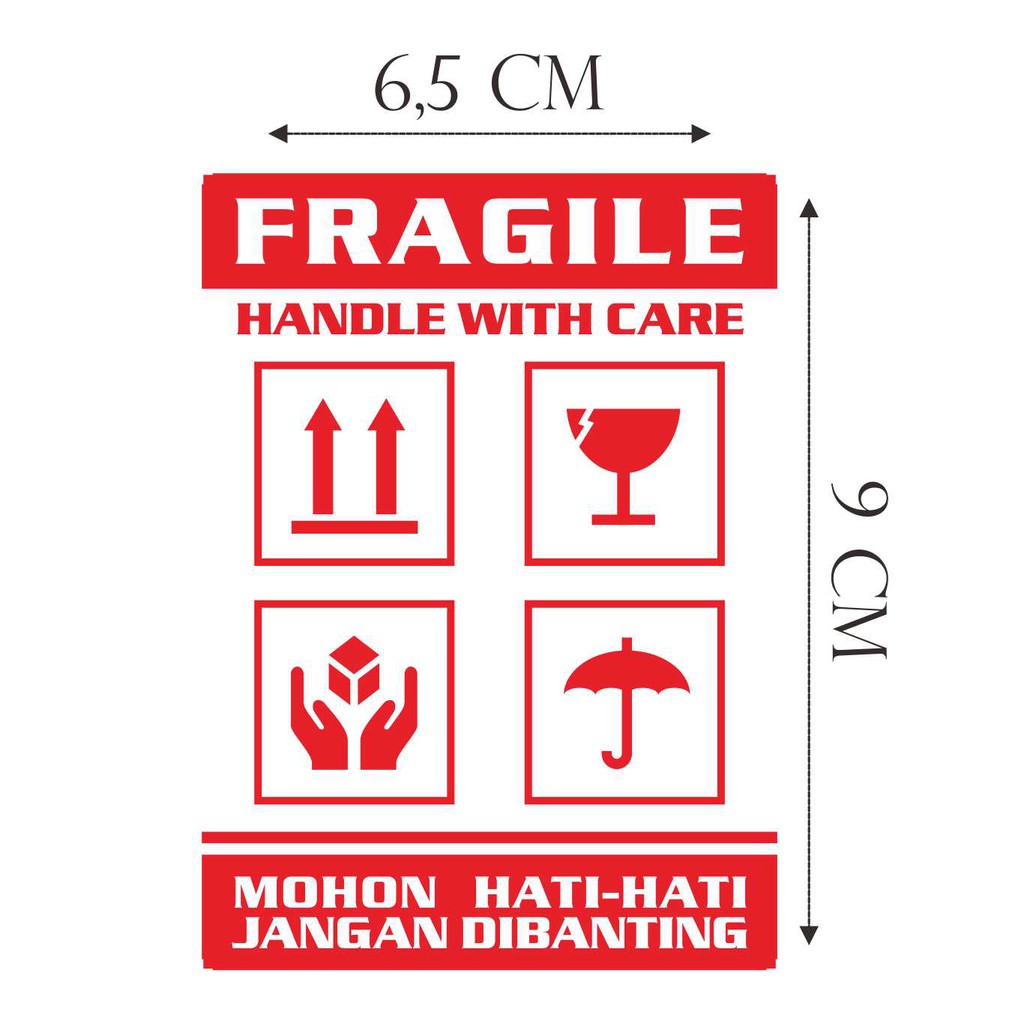 

Stiker Label Fragile Awas Barang Mudah Pecah Jangan Dibanting Isi 100 Size 65X90 Mm Anti Luntur