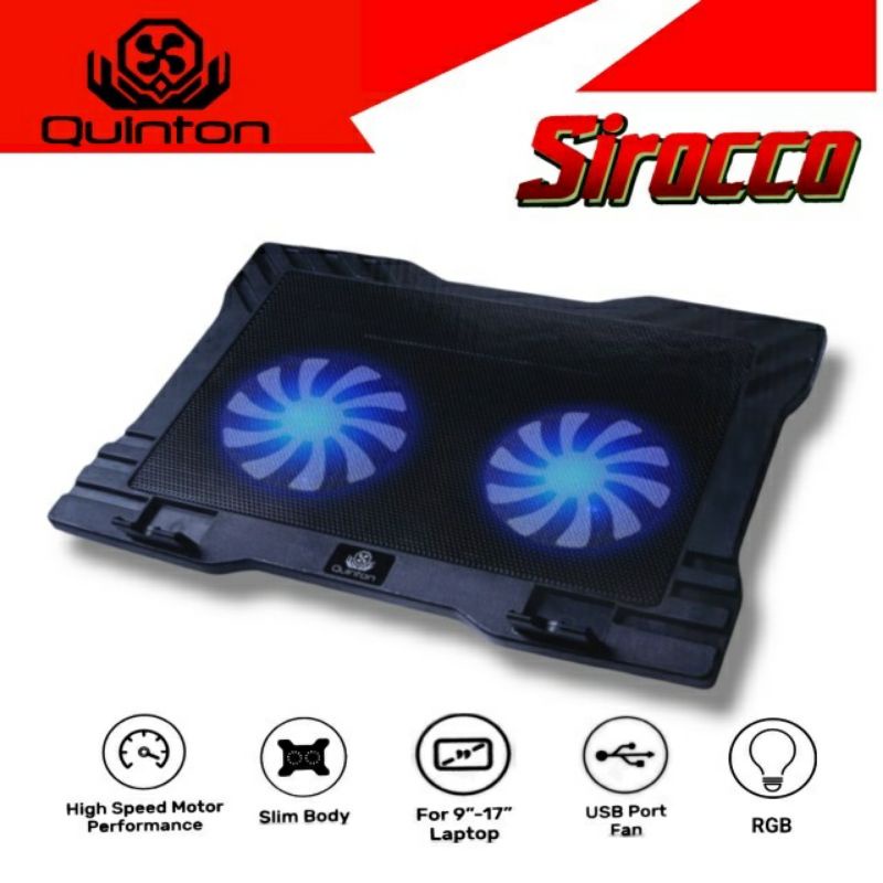 COOLING PAD DUAL FAN RGB QUINTON SIROCCO COOLER PAD DUA FAN FAN LAPTOP  DUA FAN RGB