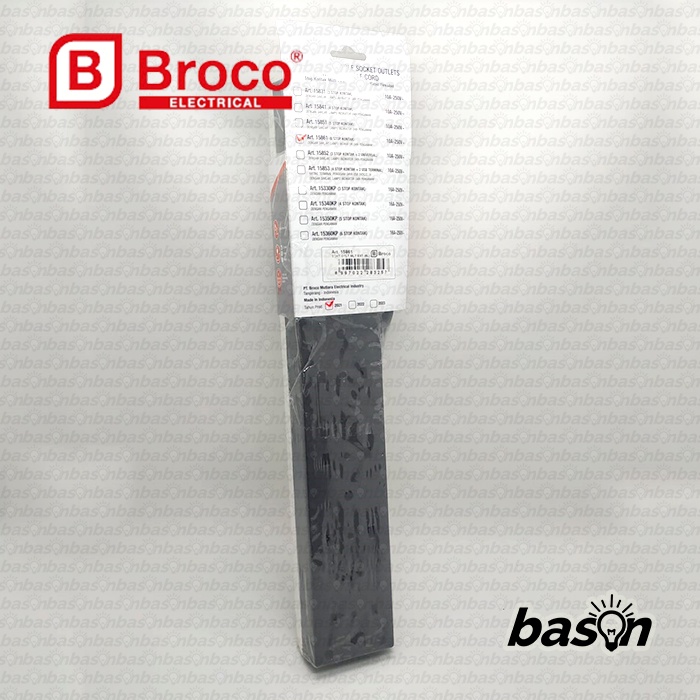 BROCO 15861 Stop Kontak 6 Lubang 10A Arde + Kabel 1.5 m + Switch + CP