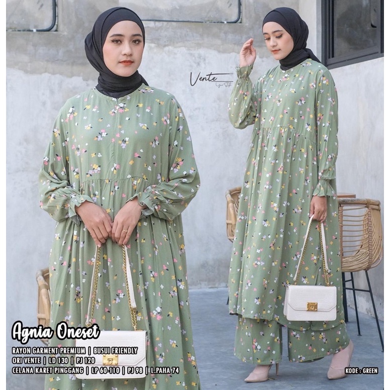 agnia long tunik set by vente LD 120cm - setelan long tunik dan celana rayon viscose