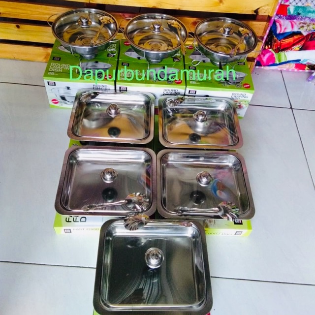ARZ Promo Set prasmanan stainless full kaca 3bulat + 5 kotak