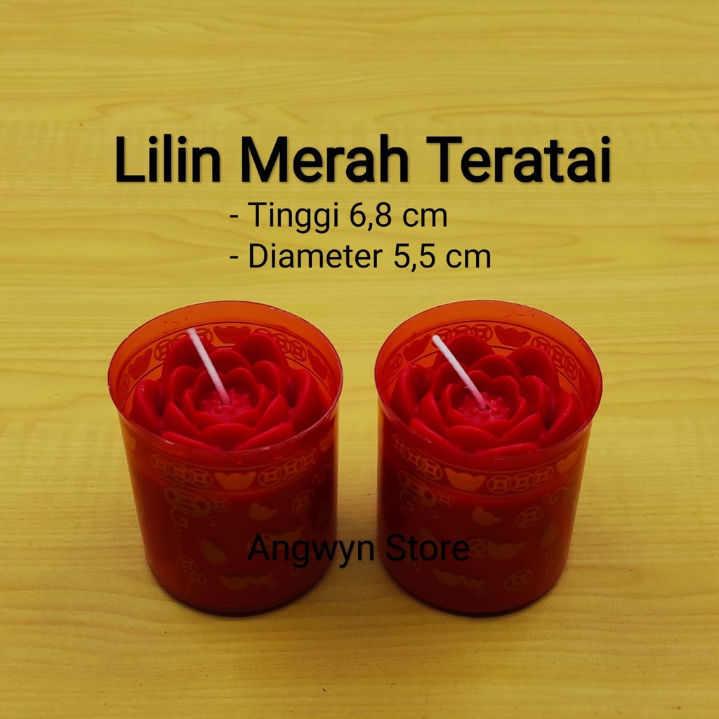 Lilin Mika Merah Motif Teratai / Lilin Sembahyang isi 1 Set (2 Pcs)