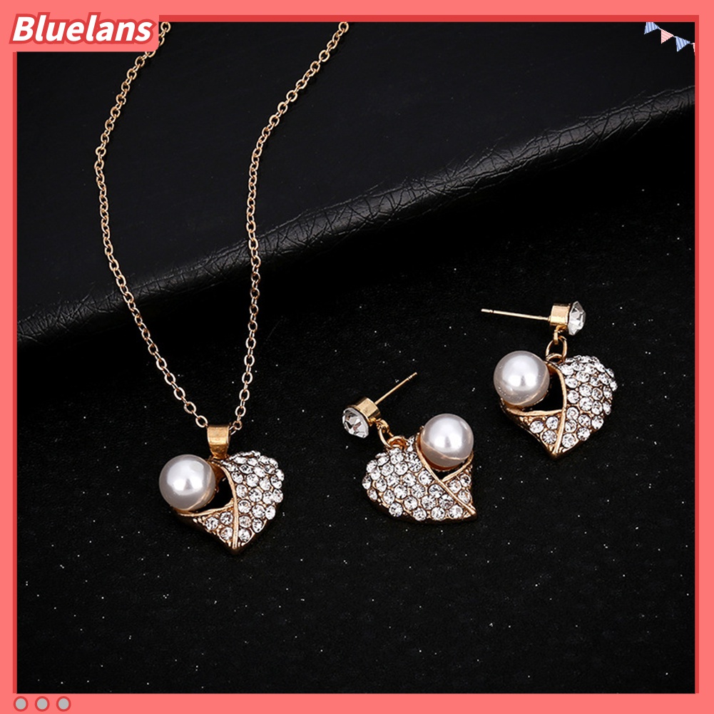 Set Kalung Anting Stud Liontin Mutiara Berlian Imitasi Untuk Hadiah Wanita