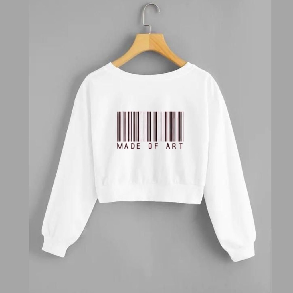 Clothing May - Sweater Crop Putih kekinian Perempuan Wanita Sweeter Crewneck Switer Krunek Crew Neck Croptop Krop Distro Premium Original Kekinian Viral Racun Tiktok COD Gratis Ongkir Ukuran S M L XL Bahan Baby Terry