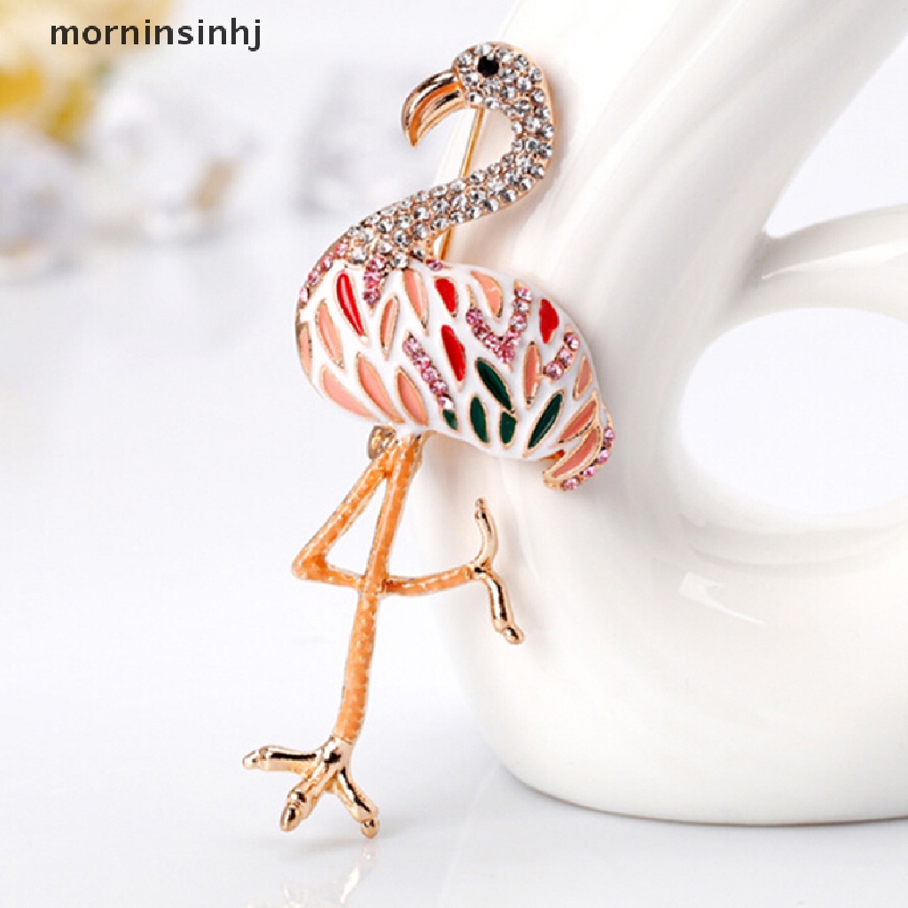 Mornin Bros Pin Enamel Bentuk Flamingo Aksen Berlian Imitasi Untuk Wanita