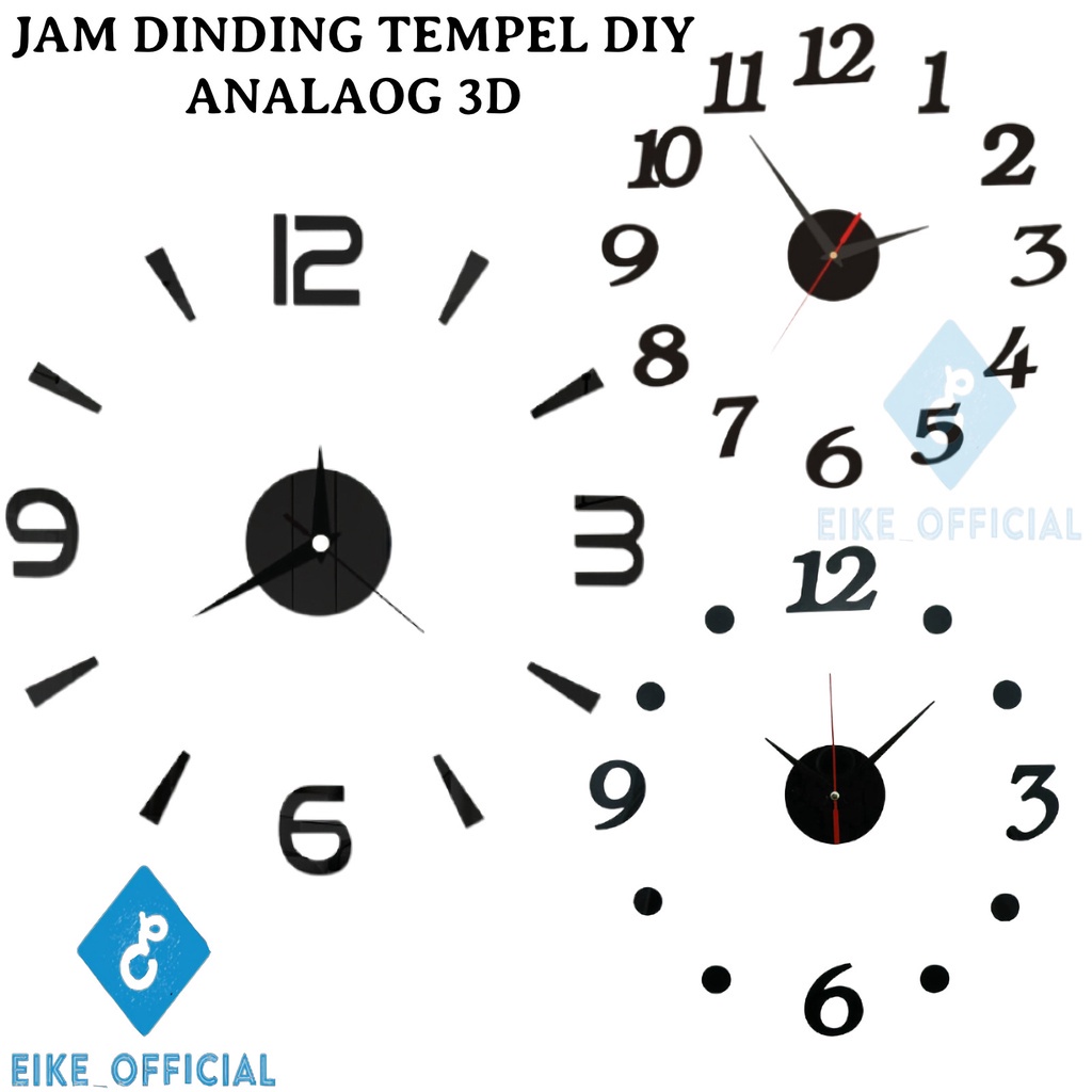 [EIKE] Jam Dinding Tempel DIY Analog 3D Giant Modern Clock / Jam Dinding Angka 3D / Jam Modern Dinding