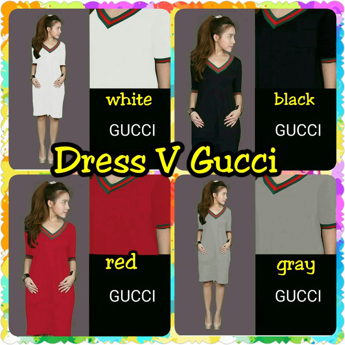 BAJU ATASAN DRES WANITA  Dress V GUCCI - Hitam