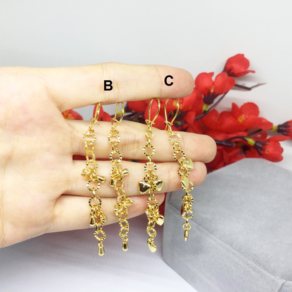 Anting Hook Tassel Yaxiya Panjang Bulat-bulat Ukir Berhias Bintang Lapis Emas - BE279