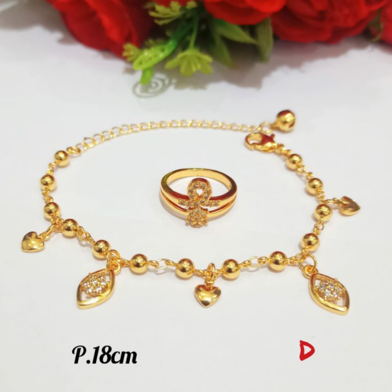 Set Gelang Jurai permata Dewasa simple+Cincin permata anti karat