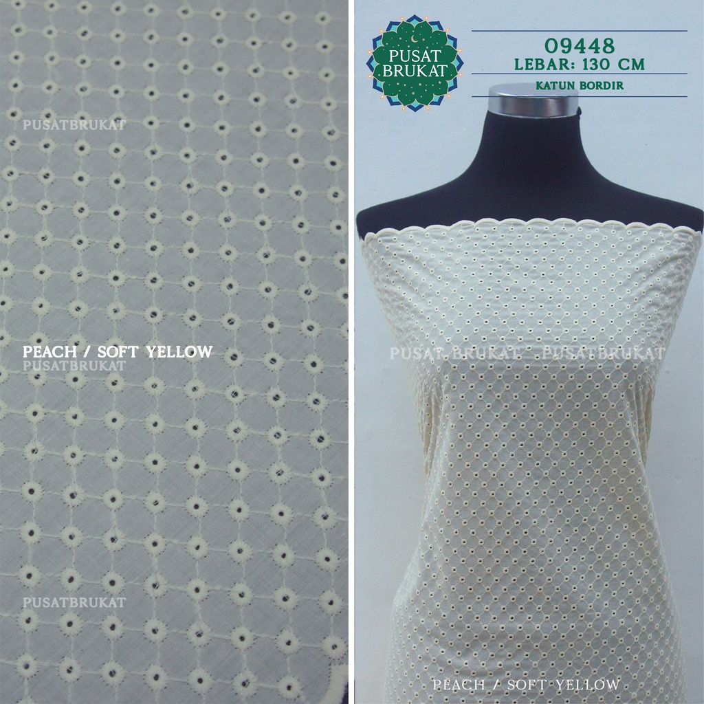 KAIN KATUN BORDIR 09448 / COTTON EYELET EMBOSS / BAHAN MUKENA METERAN, LEBAR 130CM [harga per 0.5m]