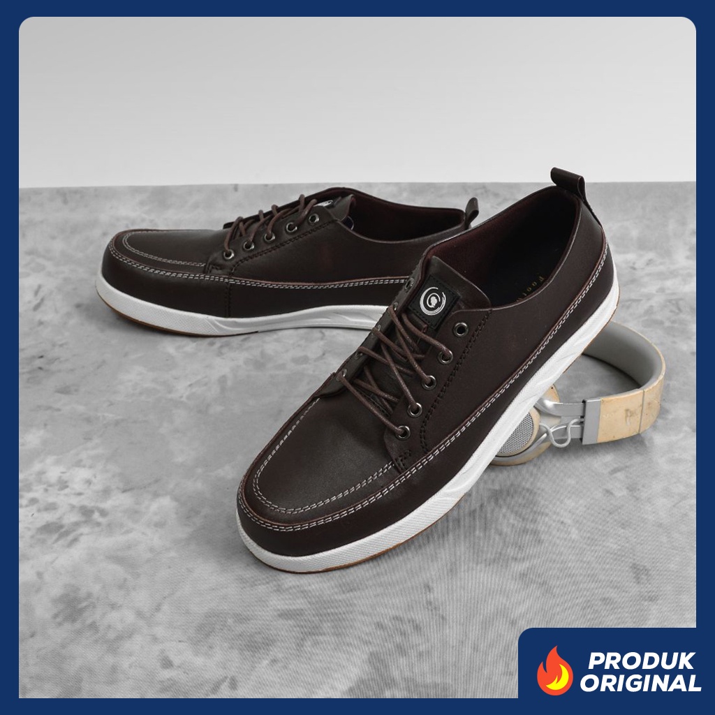 JERRICK BROWN ORIGINAL x GREATA Sepatu Sneakers Kulit Sapi Asli Coklat Putih Pria Kets Tali Casual Jalan Santai Hangout Main Nongkrong Kondangan Sekolah Kuliah Sporty Distro Fashion Simple Sport Shoes Premium Genuine Leather Skate Footwear Keren Terbaru